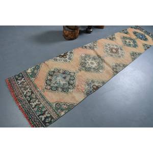 Alfombra turca vintage beige verde 2,6x11,4 pies área grande diseño clásico de retazos rectangulares respaldo de látex de lana para alfombra de habitación de pasillo - Product Image 2