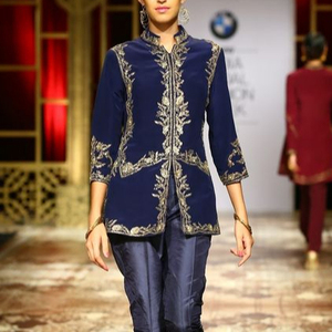 Chaqueta con pantalón en tela de terciopelo de seda, chaqueta con embellecedor de cuentas de cristal hermosas, perlas, trabajo de piedra de vidrio para fiesta, 2022 - Product Image 1