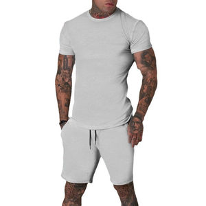 Ensemble 2 pièces court personnalisé pour hommes, vêtements d'été de jogging en coton, vêtements de sport, survêtement de gymnastique, style décontracté, maillot à motif solide, 180 grammes de tissu - Product Image 5