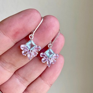 Boucles d'oreilles florales en argent sterling 925, lavande, aquamarine, améthyste rose, cadeau pour elle, pierre de naissance de février, fleur épanouie - Product Image 3