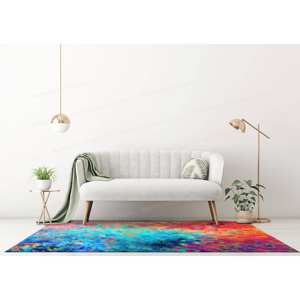 Tapis imprimé à motifs vibrants, accent moderne et coloré pour la décoration intérieure, tapis en velours de luxe - Product Image 4