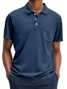 เสื้อเชิ้ตผู้ชายสไตล์เรโทรสีพื้นเรียบง่าย สวมใส่สบาย กระดุมติดปก แขนสั้น ผลิตจากผ้าฝ้ายทอ 100% เป็นมิตรต่อสิ่งแวดล้อม ระบายอากาศได้ดี - Product Image 5