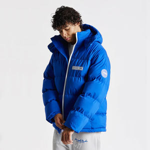 Custom Winter High Quality Canvas Collarless Puffer Jacket for <b>Men</b> and Women - Product Image 1