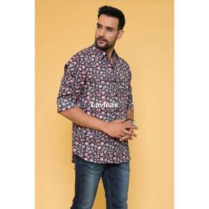 Camisa Hippie bohemia de diseñador para hombre, ropa de verano informal de algodón con estampado de bloques negros, algodón 100% transpirable - Product Image 4