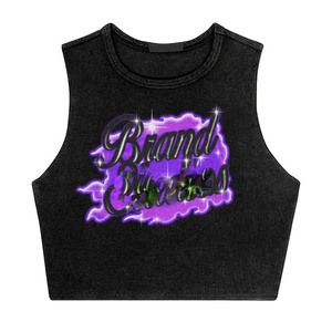 Camiseta corta de algodón para mujer, 220 GSM, color amarillo lima, con estampado gráfico aerógrafo, impresión en relieve, logotipo personalizado, transpirable. - Product Image 3