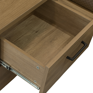 Modern 2 Drawer Nightstand in Oak Finish, Minimalist Wooden Bedside <b>Table</b> with Black Handles, Compact <b>Storage</b> <b>End</b> <b>Table</b> for Bedr - Product Image 4