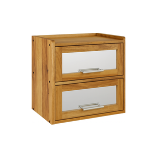 Elegante caja de pan de madera natural de doble puerta con paneles de vidrio de espejo y perillas de madera para almacenamiento de alimentos en la encimera-rollos de pan - Product Image 6