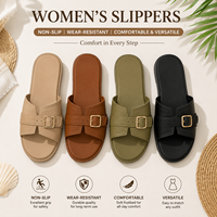 Sandales plates minimalistes pour femmes avec boucle de ceinture chic, confortables, en PU, semelle TPR durable, chaussures d'été pour femmes, vente en gros
