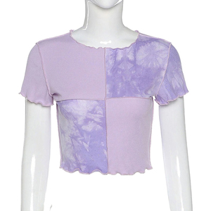 Tie Dye femmes Crop t-shirts nouveau confortable respirant en plein air à manches courtes Yoga vêtements femmes porter haut court - Product Image 6