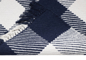 Durable, moderno, azul marino, blanco, Reversible, tejido plano, algodón, tejido a mano, alfombra geométrica, diseño a cuadros, juego de cocina/entrada - Product Image 5