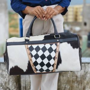 100% sac polochon en cuir véritable imprimé vache pour femme bandoulière Style épaule en couleur marron blanc pour voyage-été et automne - Product Image 1