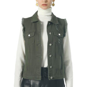 Gilet en jean sans manches respirant, nouveau design personnalisé, tendance, pour femmes, taille adulte, col rabattu - Product Image 1