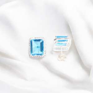 Pendientes de Topacio Azul, Plata de Ley, Circonita Cúbica, Hechos a Mano, Sin Níquel, Joyería de Piedra de Nacimiento, Regalo para Aniversario o Fiesta - Product Image 1
