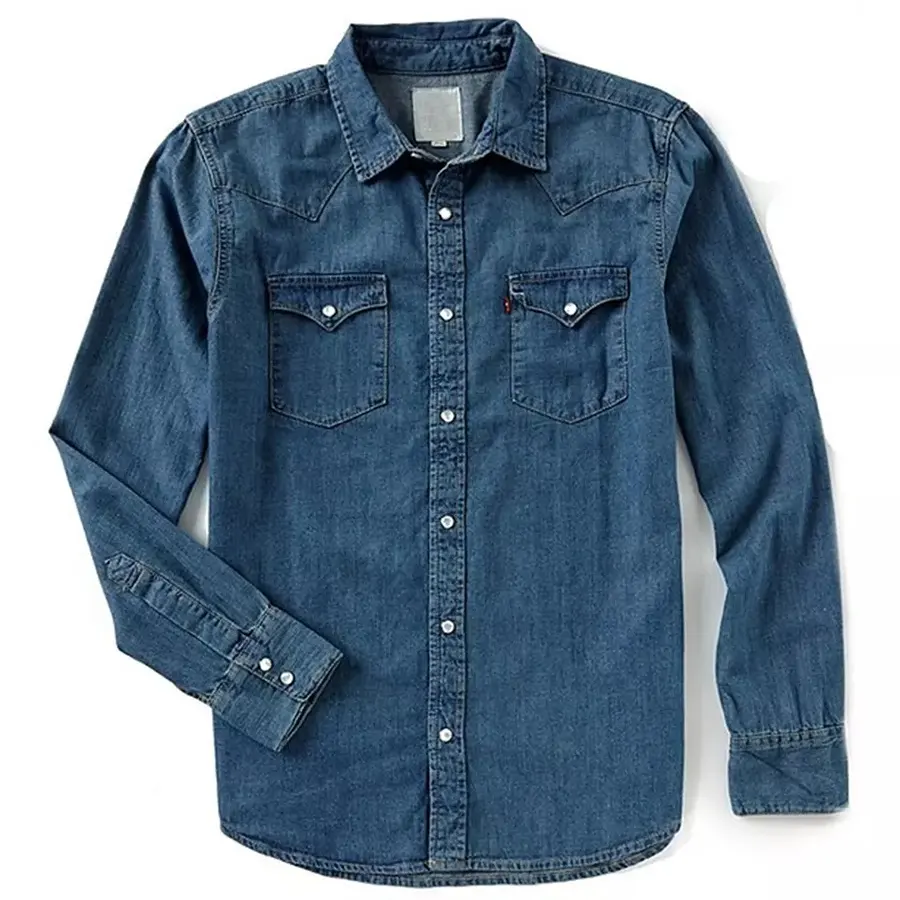 Low MOQ for Small Business Beginner Custom Jean Shirt Faked Washed Man Denim shirt Long Sleeve