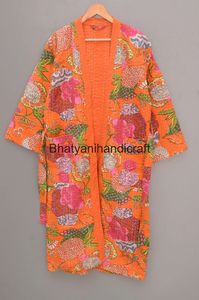 Hot Selling Women's Long Cotton Kantha Robe Jacket Floral Quilted Beach Wear Dress with <b>Belt</b> Closure for Winter - Product Image 5