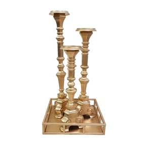 Ensemble de 3 bougeoirs au design exclusif pour table à manger, bougeoirs pour hôtels et maison, métal brillant poli, ensemble de bougeoirs votifs - Product Image 2