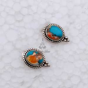925 Sterling Silver Oyster Turquoise Stud <b>Earrings</b> Handmade Natural Copper Turquoise Oval <b>Posts</b> Fashion Jewelry - Product Image 4