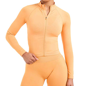 Veste d'entraînement coupe-vent coupe-vent pour femme fermeture éclair complète avec col montant Logo personnalisé Yoga Gym Active Wear traitement tricoté - Product Image 2