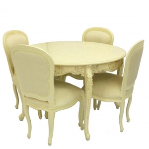 Juego de Comedor Pintado en Color Marfil, Mesa Redonda de Madera, Cuatro Sillas, Diseñado para el Estilo Francés, Muebles para el Hogar y Restaurantes Europeos - Product Image 2