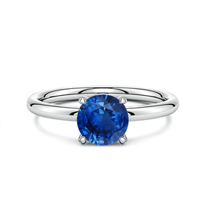 Anillo de Compromiso Solitario de Oro Sólido de 14K con Zafiro Azul Natural de Corte Redondo de 1 Quilate y 6MM, con Puntas en Forma de Corazón, Joyería Fina - Product Image 1