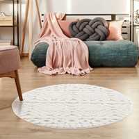 Premium Fluffy Cotton Boho Round Bathmat with Tufted Geometric Design Anti-Slip Eco-Friendly Latex Backing for Home & Hotel Use