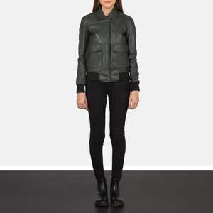 wholesale Green Leather Bomber Jacket OEM Service Available Casual Plain Dyed Technique high quality professional manufactures - Product Image 4