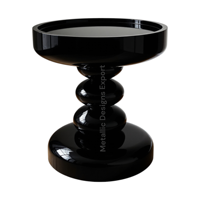 Table d'appoint sculpturale noire haut de gamme Table ronde brillante en métal pour intérieurs modernes