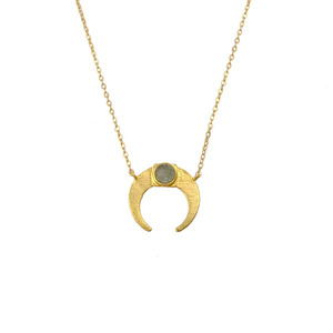 Pendentif de pierre précieuse de style demi-lune minimaliste de tous les jours collier de chaîne de femmes polies en or bijoux en gros - Product Image 2
