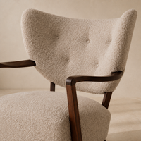 Fauteuil d'appoint moderne en bouclette beige sur mesure avec repose-pieds pour hôtel, villa, appartement
