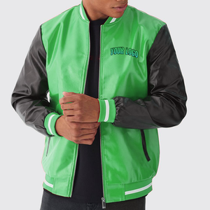 Veste bomber universitaire en cuir véritable avec manches en laine de haute qualité personnalisée, respirante, fermeture éclair, broderie sur le devant - Product Image 5