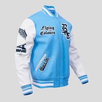 Jaket Varsity Kulit Lengan Panjang Model Letterman untuk Pelajar & Tim, dengan Kain Wol dan Bordir Chenille