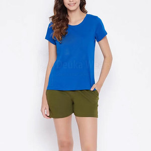 Service OEM, ensembles personnalisés à manches courtes en coton à séchage rapide, ensembles décontractés pour femmes, personnalisez votre design, ensemble d'été pour femmes avec col rond - Product Image 1