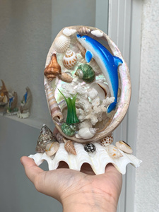 Décoration en coquillages naturels, sculpture d'art en coquillages de dauphin et de poisson, artisanat en coquillages fait à la main - Product Image 6