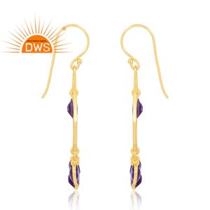 Venta caliente 925 Plata de Ley 18K Flash chapado en oro Natural amatista piedra preciosa colgante pendiente Demi joyería fina para mujeres - Product Image 4