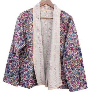 Kimono Veste Royal Court Kantha Coton Nouveau Manteau Tricoté Imprimé avec Manches Complètes Respirant Automne Hiver Printemps Réversible - Product Image 1