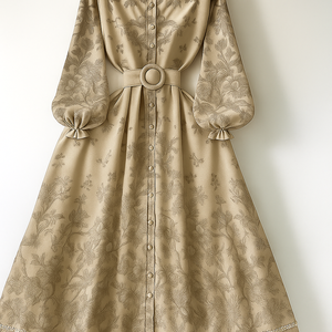 Vestido de Noche Holgado y Tejido para Mujer, Estilo Vintage, Estampado Maxi con Decoración de Encaje, Cuello Alto, Mangas Largas, para Oficina o Cena - Product Image 5