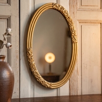 Miroir mural ovale en or antique, cadre floral orné, miroir décoratif, décoration murale dorée classique pour hôtel, chambre à coucher, entrée