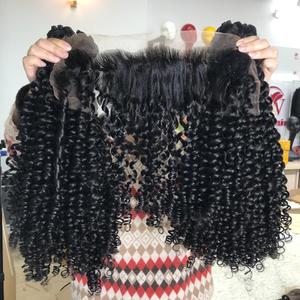 100% materia prima virgen cabello de onda profunda cierre frontal de encaje negro mujer venta completa extensiones de cabello de trama plana - Product Image 1