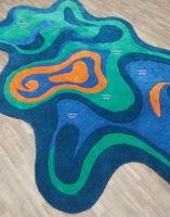 Tapis d'art abstrait multicolore contemporain, tapis à poils coupés à la main à bas prix, bleu, vert, orange, tapis abstrait multicolore, rembourrage