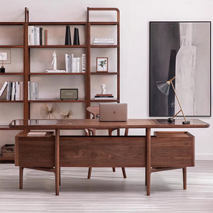Dark Brown Solid Wood Rectangle Computer <b>Desk</b> with Spacious Natural-Grain Surface Stable Design 1-Year Warranty - Product Image 2