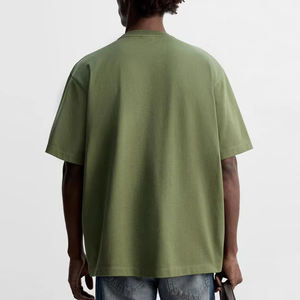 Boxy Regular Fit O-Neck Breathable Short Sleeve <b>Canvas</b> Fabric Streetwear Men's <b>Blank</b> T-Shirt 380g Heavyweight Plain Cotton - Product Image 2