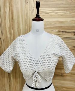 From Surat Wholesale Price Plus Size Designer Blouse Feathers Tassel Eco-Friendly Silk Blouse for Women Worldwide Door Delivery - Product Image 5