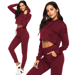 Joggers recortados logotipo personalizado Crop Top capucha sudaderas pantalones de chándal en blanco pesado sudaderas con capucha conjuntos mujer ropa mujer otoño trajes 2025 - Product Image 5