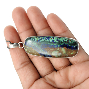 พลอยอะซูไรต์ธรรมชาติ925จี้รูปแปดเหลี่ยมเงินสเตอร์ลิงเครื่องประดับแฮนด์เมดราคาโรงงานขายส่ง - Product Image 4