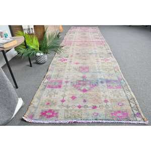 Alfombra turca Vintage de 2,8 pies x 11,2 pies, diseño clásico de rompecabezas rectangular de área grande, látex de lana rosa y Beige para pasillo para habitaciones - Product Image 4