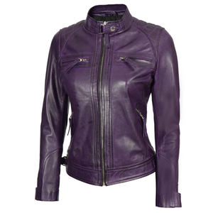 Women's High Quality Soft Thin Genuine Sheepskin Leather <b>Jacket</b> Black Stand Collar Fashion Style New Condition Canvas Cow Skin - Product Image 1