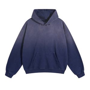 Nouveau sweat à capuche tendance surdimensionné doublé polaire 100% coton pour l'hiver, effet délavé et vieilli, bord brut, poids lourd, poche kangourou - Product Image 5