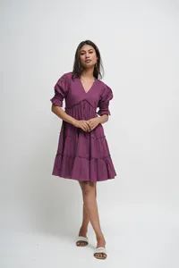 เดรสแม็กซี่ผ้าฝ้าย100% ชุดเดรสแขนสั้นผ้าคอตตอนสีม่วงสไตล์โบฮีเมียนลำลองผ้ายืดสำหรับฤดูร้อนเดรสไซส์ใหญ่พิเศษ - Product Image 3