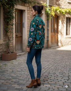 Veste élégante pour femme Suzani à manches longues en velours tricoté à motif sur le devant pour l'automne, vêtement décontracté, manteau tendance - Product Image 3