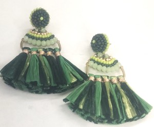 Pendientes de color verde de ratán de rafia para mujer, Pendientes colgantes geométricos de paja de rafia con margaritas multicolores, joyería de playa de verano - Product Image 3